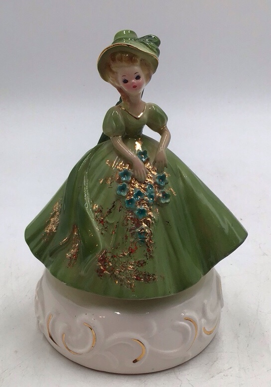 lot 19 image: Vintage Josef Musical Figurine  Girl in Green Dress