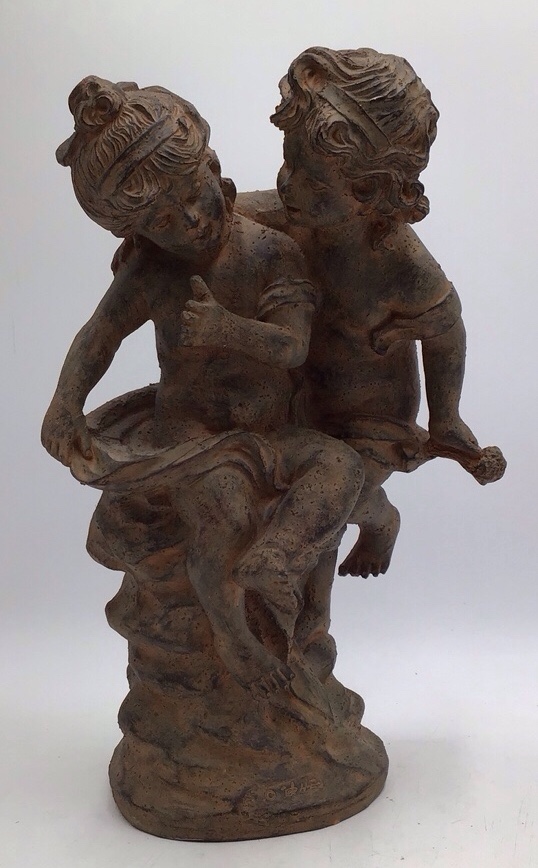 lot 193 image: 19th-century Renaissance-style terracotta sculpture depicting two huddled cherubs