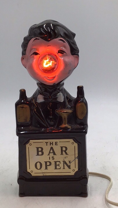 lot 197 image: Vintage Ceramic The Bar is Open Figurine Lamp  Japan Mark