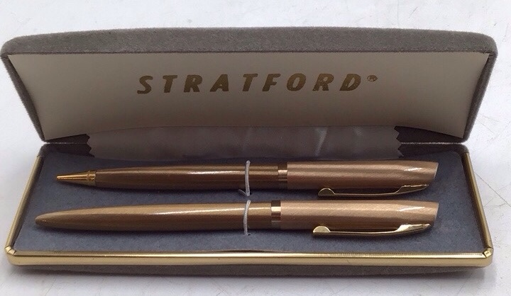 lot 206 image: Vintage Stratford Pen Set  Bronze Finish in Original Box