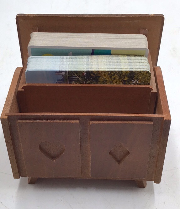 lot 221 image: Vintage Wooden Playing Card Holder  Heart and Diamond Cutouts