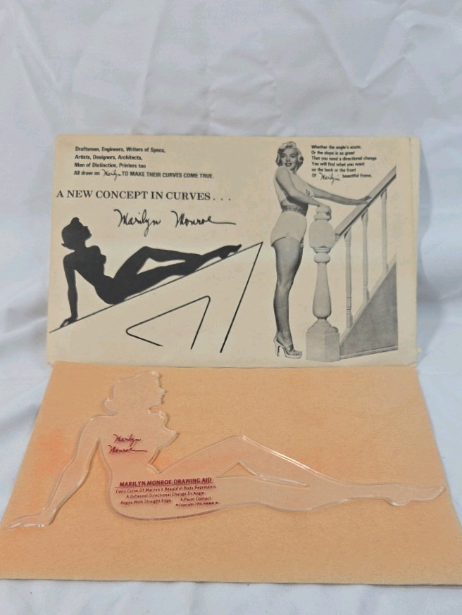 lot 231 image: Vintage Marilyn Monroe Drawing Aid  Acrylic Template with Advertising Card