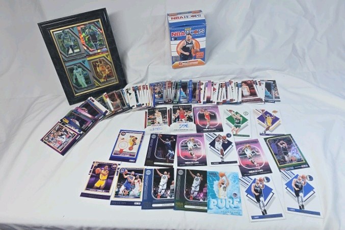 lot 248 image: NBA Hoops Trading Cards Lot  Modern Basketball Players with Framed Insert