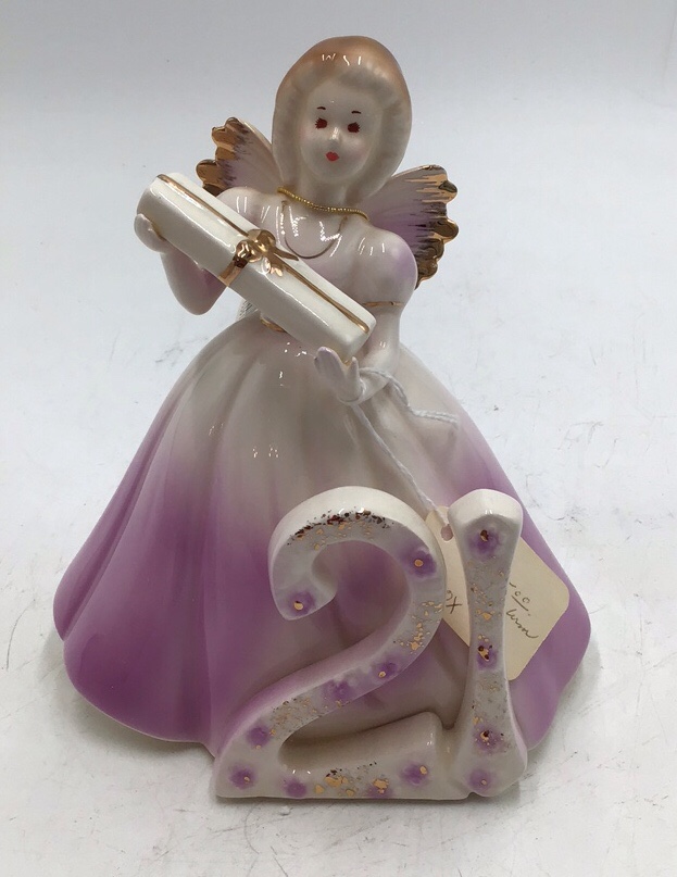 lot 27 image: Vintage Josef Birthday Angel Figurine  Number 21 Birthday Girl