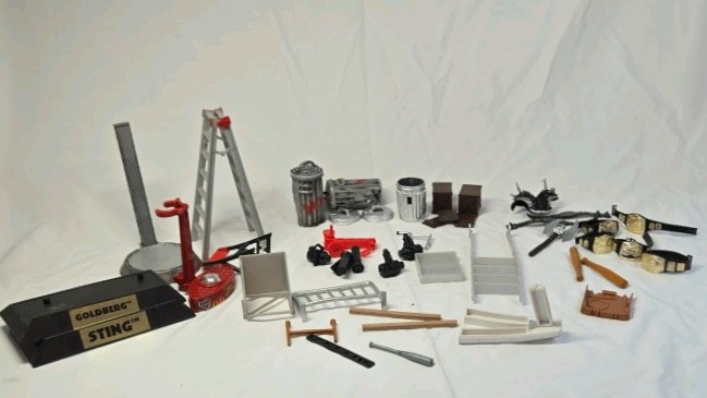 lot 283 image: WCW WWF Wrestling Action Figure Accessories Lot  Ring Parts and Props