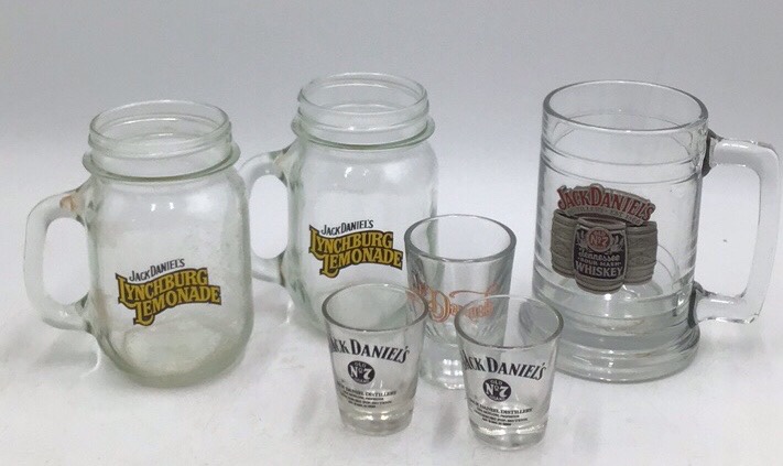 lot 3 image: Vintage Jack Daniels Glassware  Lynchburg Lemonade Mugs, Shot Glasses, and Whiskey Mug