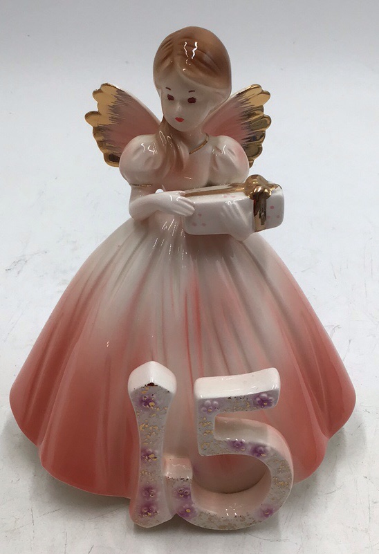 lot 30 image: Vintage Josef Birthday Angel Figurine  Number 15 Birthday Girl