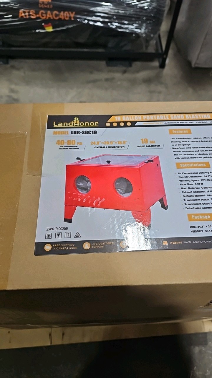 lot 129 image: 2026 Unused LandHonor 19 Gallon Portable Sand Blasting Cabinet LHR-SBC19
