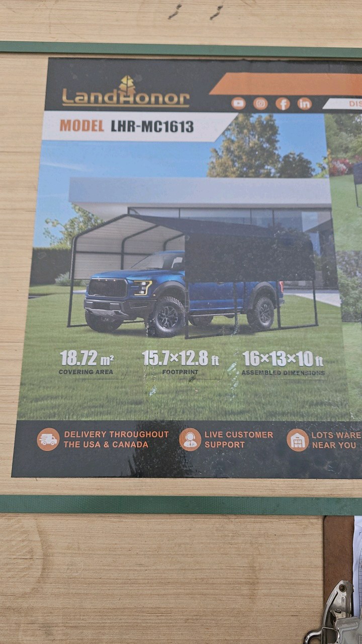 lot 16 image: 2026 Unused LandHonor 16 x 13 Ft Metal Carport LHR-MC1613