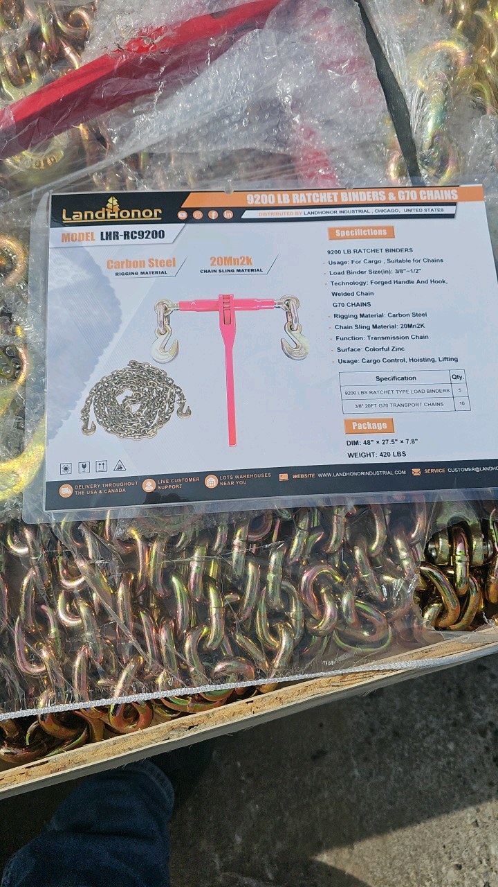 lot 182 image: 2026 Unused LandHonor 9200LB Ratchet Binders & G70 Chains LHR-RC9200