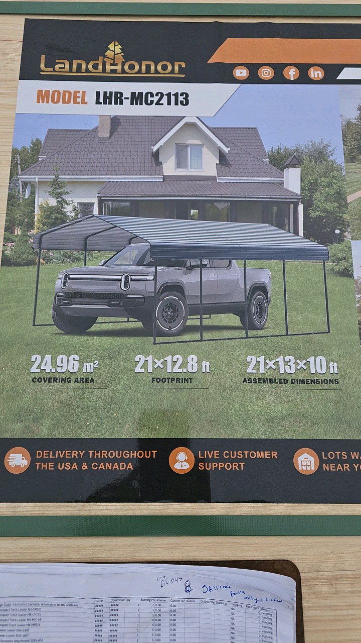 lot 183 image: 2026 Unused LandHonor 21 x 13 Ft Metal Carport LHR-MC2113