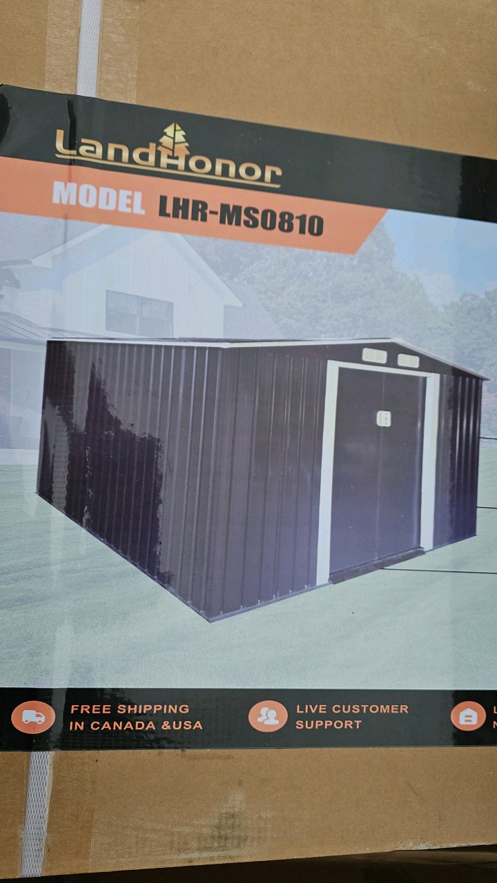 lot 189 image: 2026 Unused LandHonor 8ft x 10ft Galvanized Apex Roof Metal Shed LHR-MS0810
