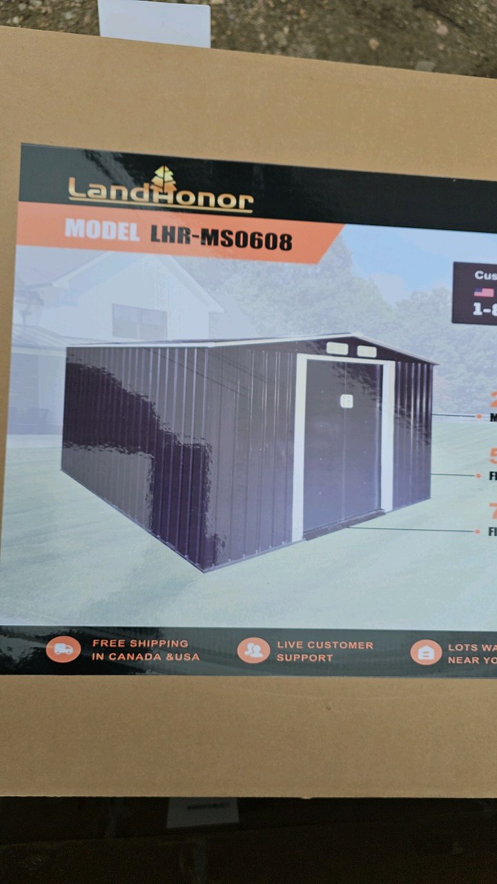 lot 196 image: 2026 Unused LandHonor 6ft x 8ft Galvanized Apex Roof Metal Shed LHR-MS0608
