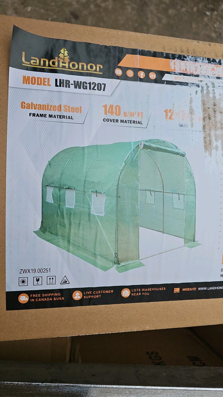 lot 33 image: 2026 Unused LandHonor 12 x 7 x 7 Ft Walk-in Greenhouse LHR-WG1207