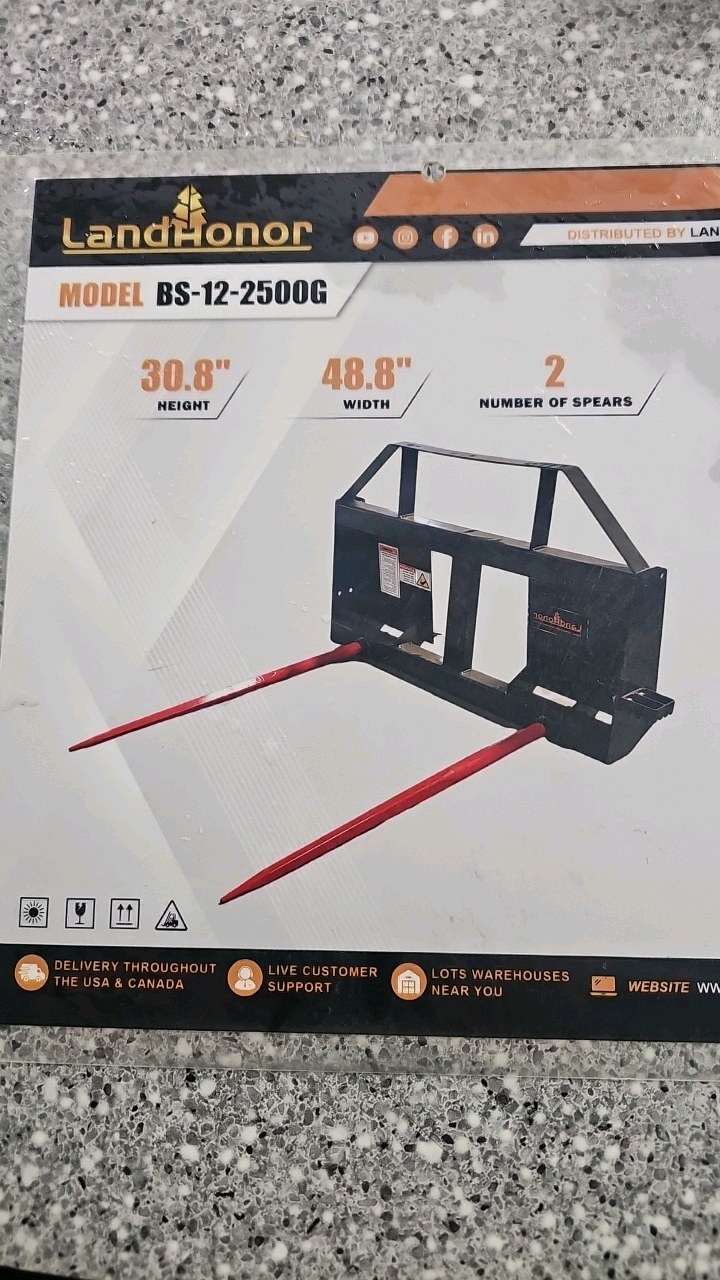 lot 74 image: 2026 Unused LandHonor Skid Steer Bale Spear BS-12-2500G