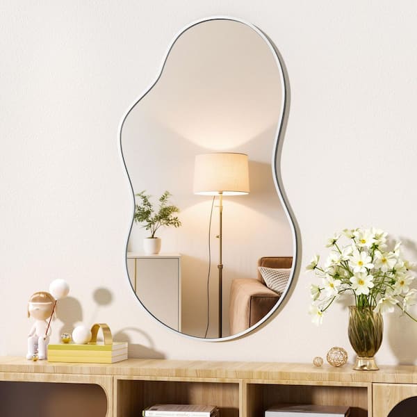lot 104 image: Vosuja 20 in. W x 35 in. H Silver Irregular Wall Mirror Asymmetrical Decorative Mirror for Living Room, Bathroom, Bedroom