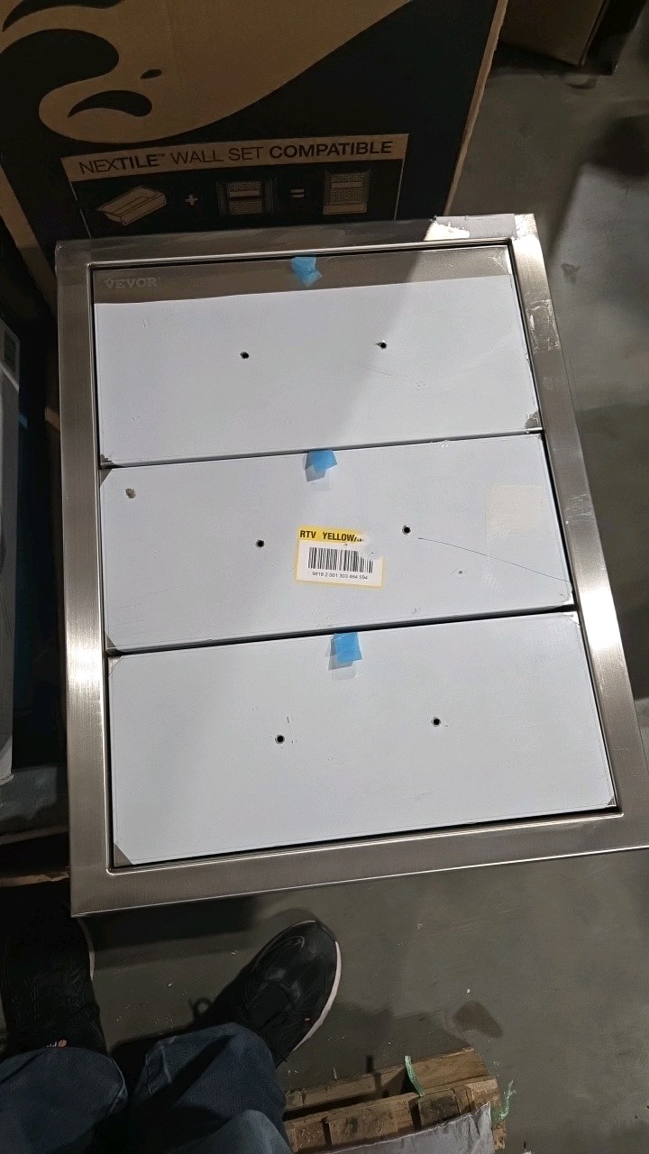 lot 115 image: VEVOR 18 in. W x 23.2 in. H x 23.1 in. D Outdoor Kitchen Stainless Steel Triple BBQ Access Drawers with Chrome Handle