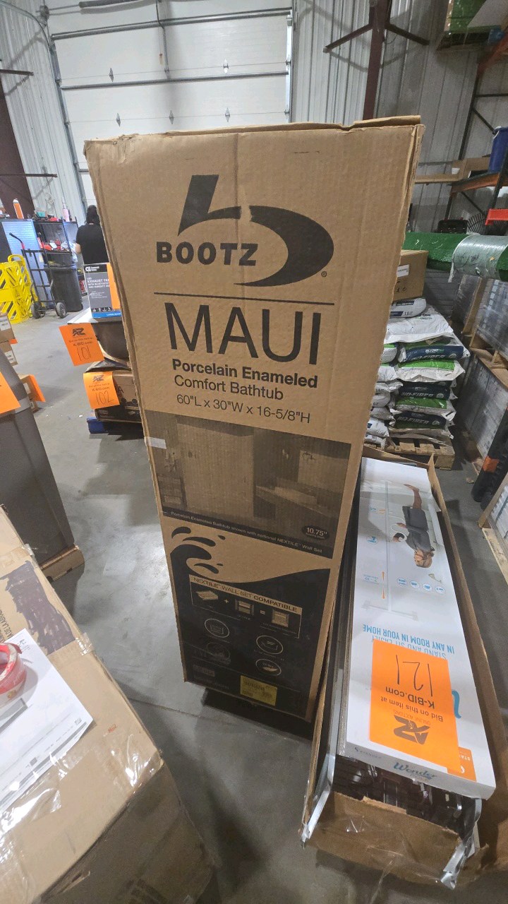 lot 123 image: Bootz Industries Maui 60 in. x 30 in. Alcove Soaking Bathtub with Left Drain in White