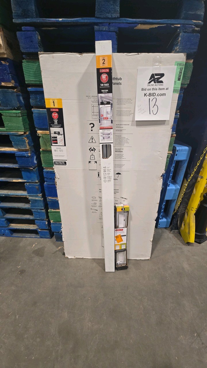 lot 13 image: 29-34 in. x 55-12 in. x 14 in. (6 mm) Frameless Sliding Bathtub Door Glass Panels in Rain (For 50-60 in. Doors) kit--doors, track and handles