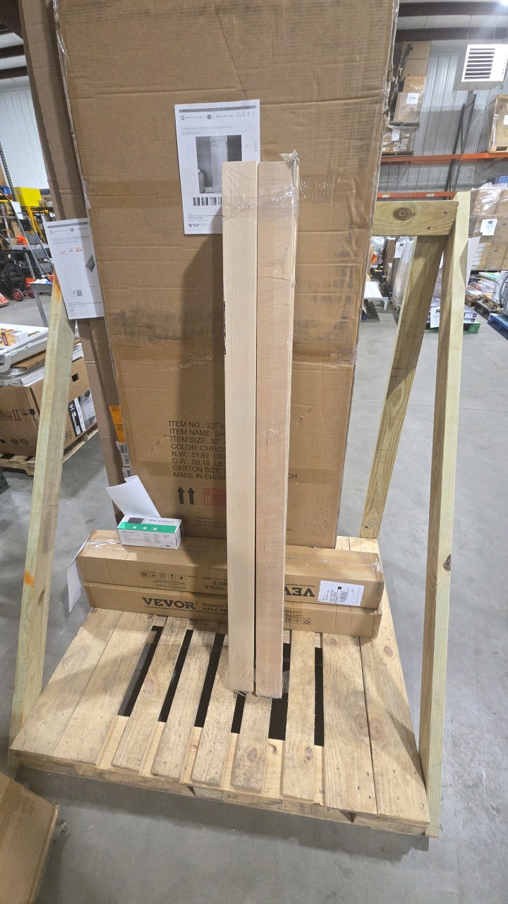 lot 134 image: (4) Stair Parts 60 in. x 3-14 in. Unfinished Hemlock Craftsman Solid Core Box Newel Post for Stair Remodel