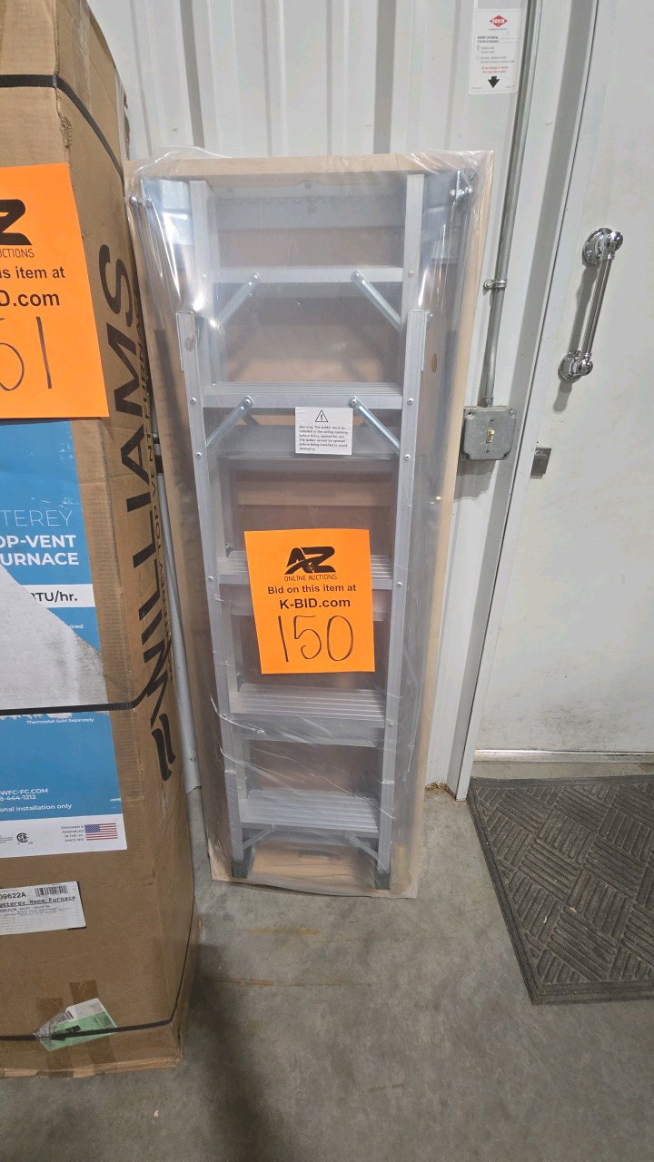 lot 150 image: Louisville Ladder 10 ft. to 12 ft. 22.5 x 63 Fire Rated Door Energy Efficient Aluminum Attic Ladder, Type IAA, 375 lbs. Capacity