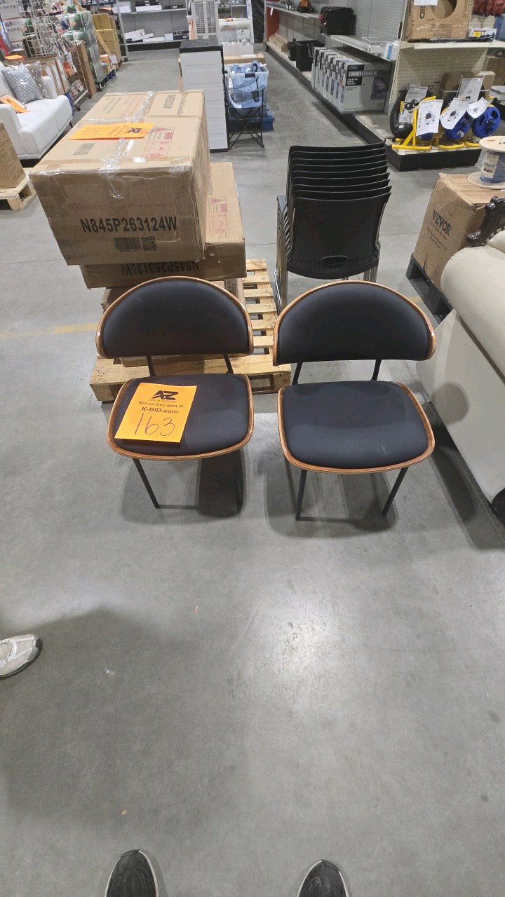 lot 163 image: 2 Piece Set, Modern Faux Leather Dining Chair with Black Metal Legs,Black