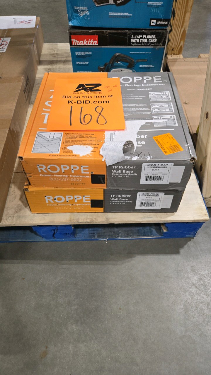 lot 168 image: (2) ROPPE 700 Series Black 4 in. x 120 ft. x 18 in. Thermoplastic Rubber Wall Cove Base Coil