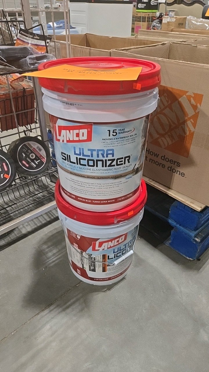lot 180 image: (2) Lanco Ultra Siliconizer 5 Gal. 100% Acrylic Elastomeric White Reflective Roof Sealer