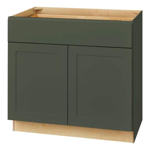 lot 185 image: Hampton Bay Avondale Ready to Assemble Plywood Shaker Cabinet Lot of 2 in Fern Green
