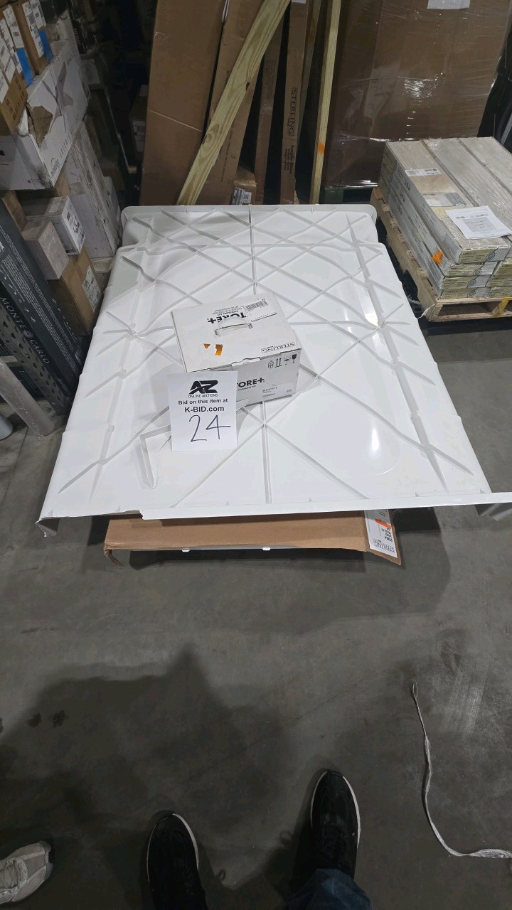lot 24 image: Sterling STORE 30 in. x 60 in. Single Threshold Left-Hand Shower Base with Shower Walls and 12-Piece Accessory Kit in White