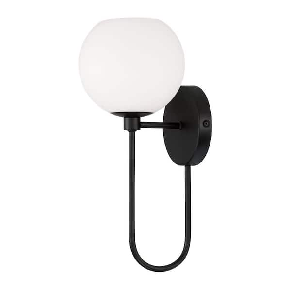 lot 70 image: (3) Ansley 6.5 in. W x 15.25 in. H 1-Light Circular Globe Wall Sconce in Matte Black With Soft White Glass