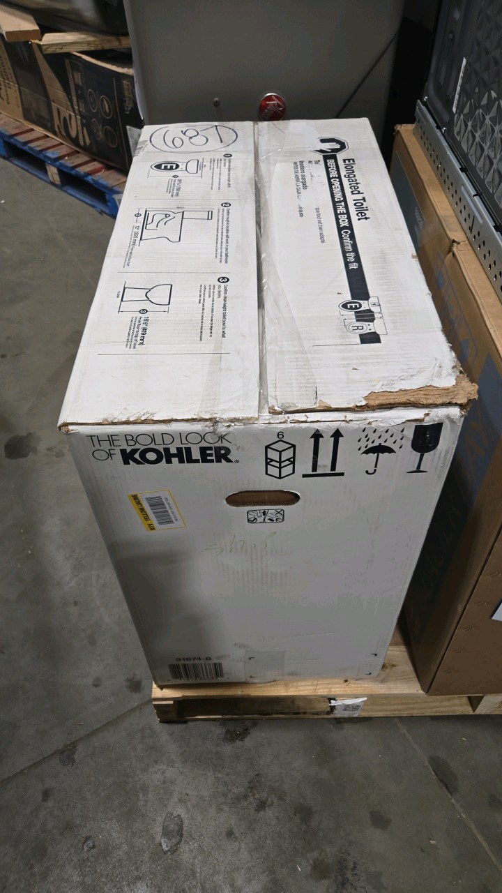 lot 73 image: KOHLER Gleam 12 in. Rough In 2-Piece 1.28 GFP Single Flush Elongated Chair Height Toilet in White with Soft Close Seat