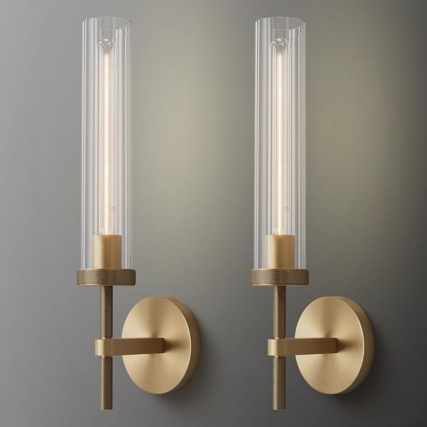 lot 78 image: YUYI 19 in. 1-Light Gold Wall Sconce, Modern Wall Light with Glass Tube for Living Room, Dining Room (2-Sets)