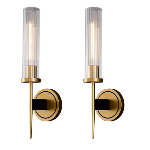 lot 79 image: YUYI 17.7 in. 1-Light Gold Modern Vanity Light with Texture Glass Shade (Set of 1)