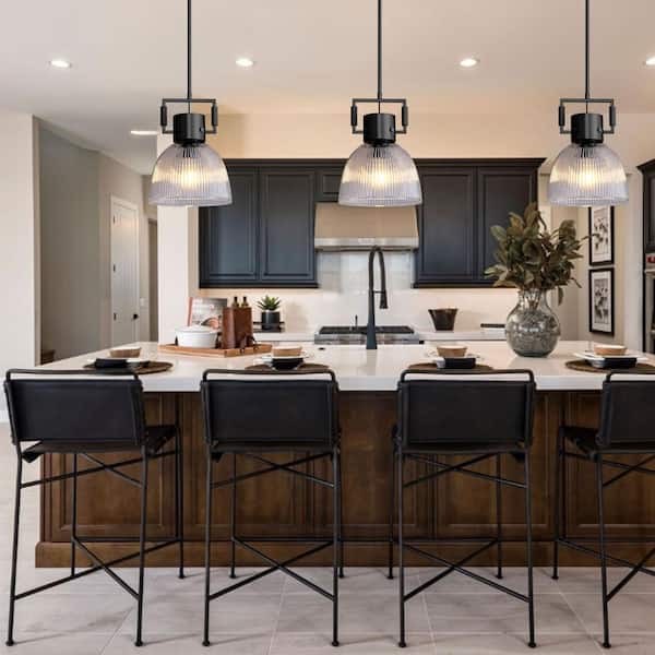 lot 80 image: YUYI Modern Farmhouse Shaded Kitchen Island Pendant Lighting,1-Light Black Pendant Light with Glass Shade,Black Pendant Light