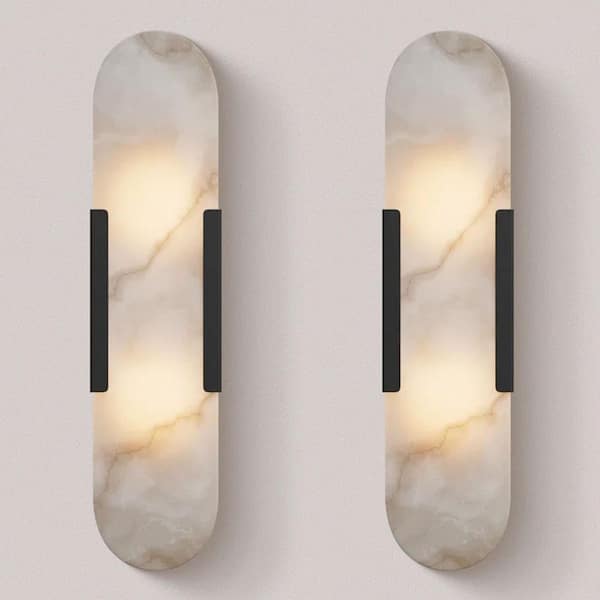 lot 87 image: YUYI 19.8 in. 2-Light Alabaster Black Wall Sconce, Natural Marble Wall Light for Living Room, Dining Room, Bedroom (2-Sets)