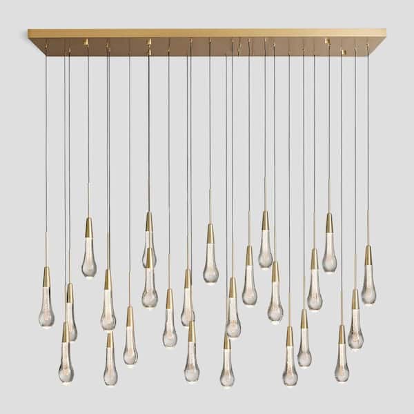 lot 89 image: YUYI Modern Chandelier 50 in. 25-Light Raindrop Linear Gold Chandelier for Dining Room, Living Room, Crystal Chandelier