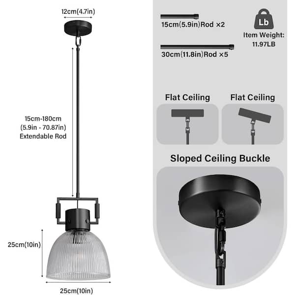 lot 90 image: YUYI Modern Farmhouse Shaded Kitchen Island Pendant Lighting,1-Light Black Pendant Light with Glass Shade,Black Pendant Light