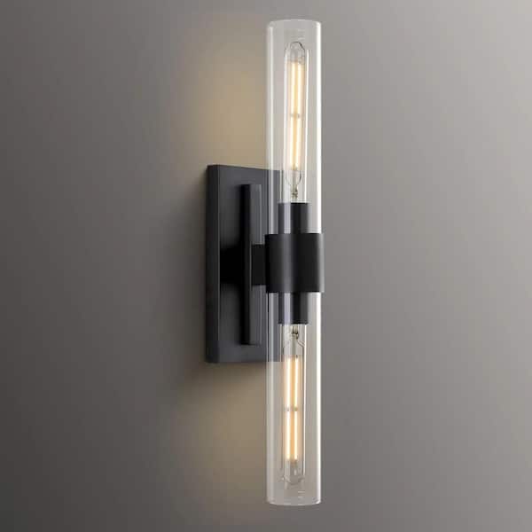 lot 92 image: YUYI 24.8 in. 2-Light Matte Black Wall Sconce, Vanity light, Modern Wall Light for Living Room, Bathroom, Bedroom (Set of 1)