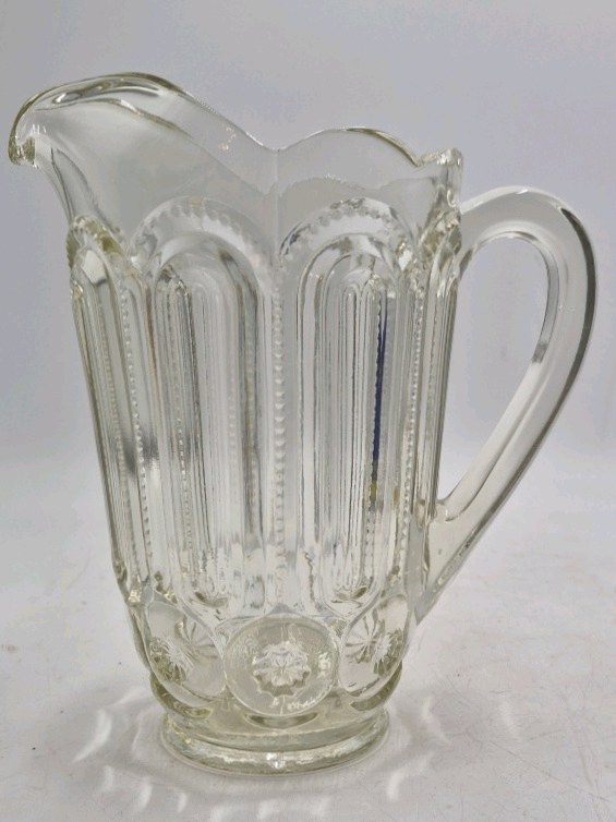 lot 111 image: Vintage Clear Glass Pitcher  Scalloped Rim Panel Design