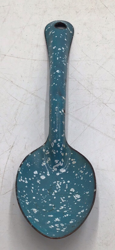 lot 23 image: Vintage Blue Speckled Enamel Serving Spoon