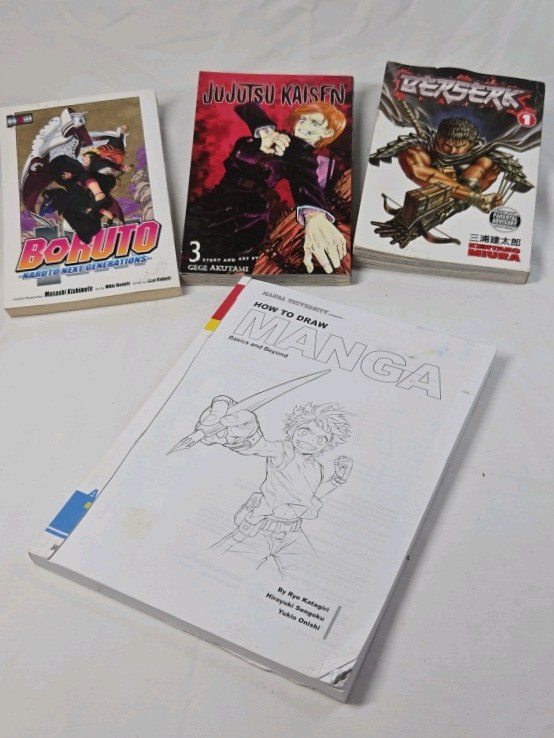 lot 260 image: Manga Books Lot  Boruto Jujutsu Kaisen Berserk Volume 1 How to Draw Manga