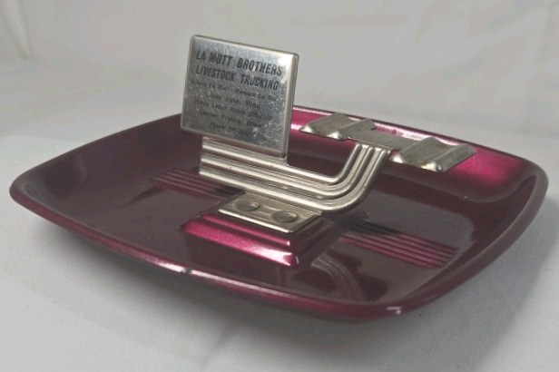 lot 281 image: Vintage La Mott Brothers Livestock Trucking Ashtray  Maroon Metal