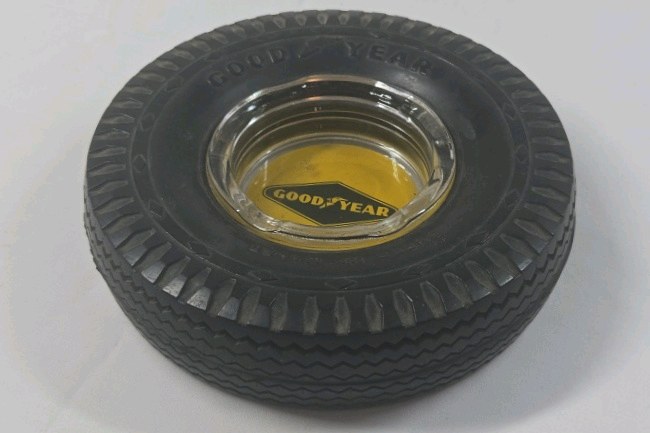 lot 283 image: Vintage Goodyear Tire Ashtray  Miniature Black Rubber Tire Design