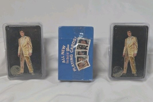 lot 284 image: Vintage Elvis Presley Playing Cards  Gold Jumpsuit Deck Sealed in Box