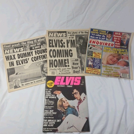 lot 292 image: Vintage Tabloid Magazines Lot  Elvis Presley Alive Rumors and Conspiracy Covers