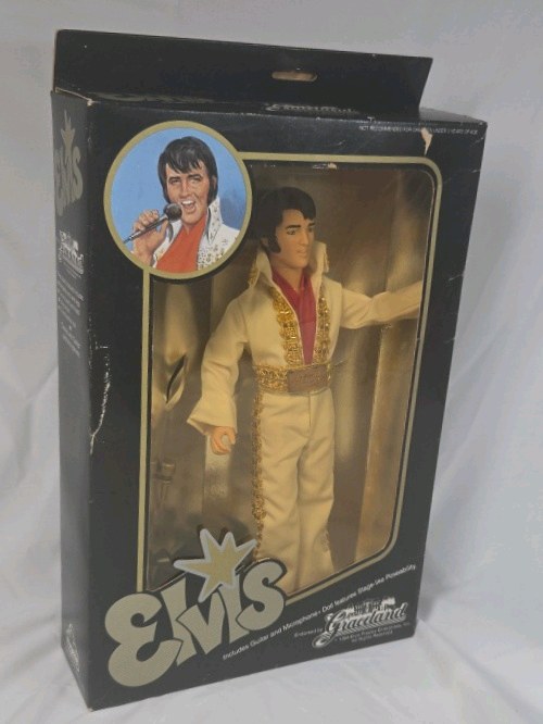 lot 295 image: 1984 Graceland Elvis Presley Doll  Stage Pose with Guitar and Microphone
