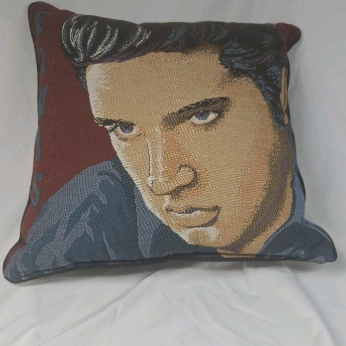 lot 296 image: Elvis Presley Tapestry Throw Pillow  Portrait with Vertical Name