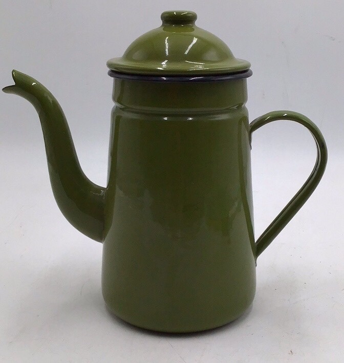 lot 6 image: Vintage Green Enamel Coffee Pot  Solid Color Graniteware with Domed Lid
