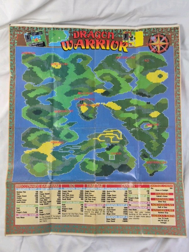 lot 74 image: Vintage Nintendo Dragon Warrior Map Poster  Overworld World Map